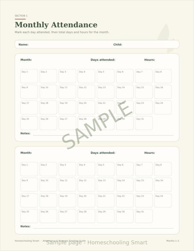 Watermarked sample page 1 from Attendance & Progress Tracking Guide