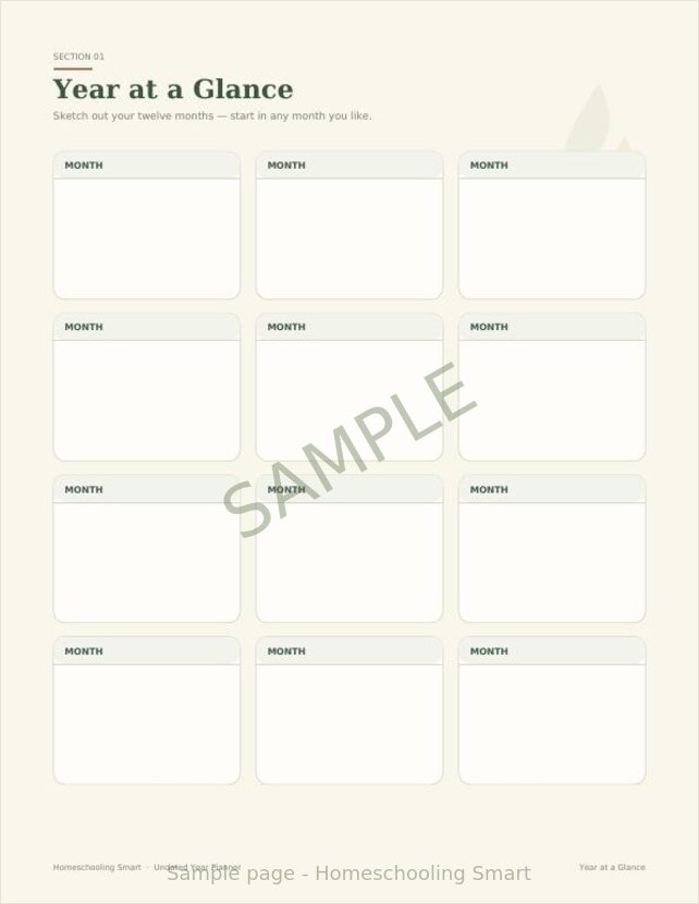 Watermarked sample page 1 from Homeschool Year Planner